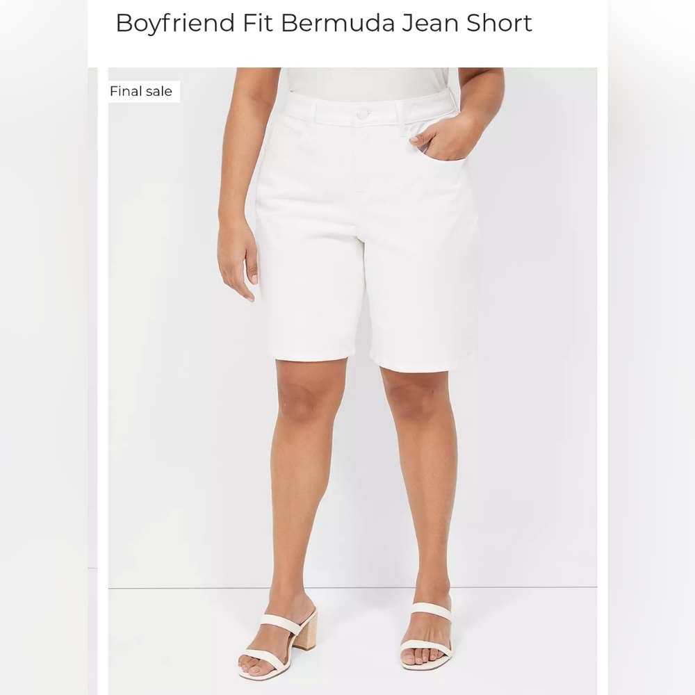 Lane Bryant Mid-Rise Boyfriend Bermuda Jean Short Sz 18 White
